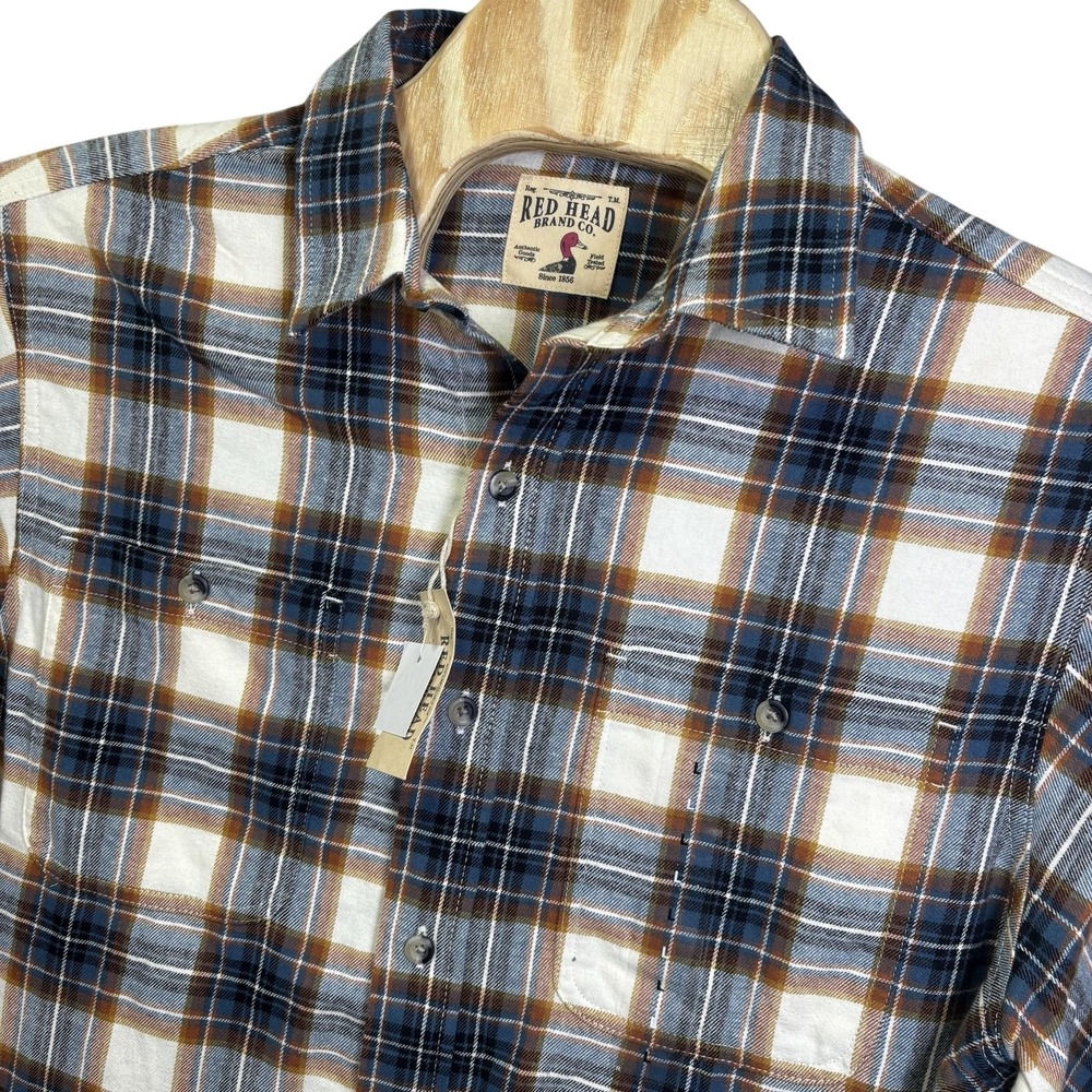 RedHead Shirt Mens Large Blue Orange Plaid Long Sleeve Flannel Button Up Casual